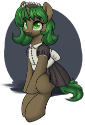 Size: 2214x3271 | Tagged: safe, artist:dumbwoofer, oc, oc only, oc:pine shine, pony, unicorn, bow, clothes, cute, female, horn, looking at you, maid, maid headdress, mare, ocbetes, simple background, sitting, smiling, solo, transparent background