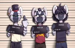 Size: 3904x2508 | Tagged: safe, artist:felixf, oc, oc only, oc:derek, oc:kizya, oc:obichni, zebra, anthro, hammer and sickle, trio, zebra oc