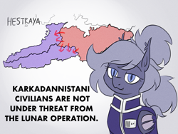 Size: 2000x1500 | Tagged: safe, artist:moonatik, oc, oc only, oc:selenite, bat pony, pony, equestria at war mod, new lunar millennium, alternate timeline, bat pony oc, clothes, female, hair bun, invasion, map, mare, military uniform, nightmare takeover timeline, solo, tail, tail bun, uniform