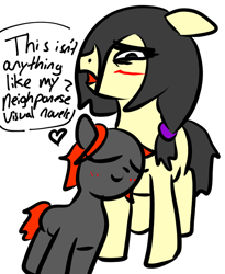 Size: 636x774 | Tagged: safe, oc, oc only, oc:floor bored, oc:zippers, earth pony, pony, blushing, cute, duo, eyes closed, heart, nuzzling, simple background, speech bubble, text, white background