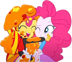 Size: 2911x2520 | Tagged: safe, edit, edited screencap, editor:homersimpson1983, screencap, pinkie pie, sunset shimmer, human, equestria girls, g4, background removed, duo, duo female, female, not a vector, simple background, transparent background