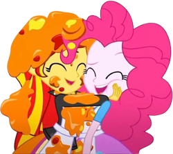 Size: 2843x2520 | Tagged: safe, edit, edited screencap, editor:homersimpson1983, screencap, pinkie pie, sunset shimmer, human, equestria girls, g4, background removed, duo, duo female, female, not a vector, simple background, transparent background