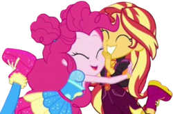 Size: 3847x2520 | Tagged: safe, edit, edited screencap, editor:homersimpson1983, screencap, pinkie pie, sunset shimmer, human, equestria girls, g4, background removed, duo, duo female, female, hug, music festival outfit, not a vector, simple background, transparent background