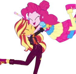 Size: 827x805 | Tagged: safe, edit, edited screencap, editor:homersimpson1983, screencap, pinkie pie, sunset shimmer, human, equestria girls, g4, background removed, blurry, duo, duo female, female, music festival outfit, not a vector, simple background, transparent background