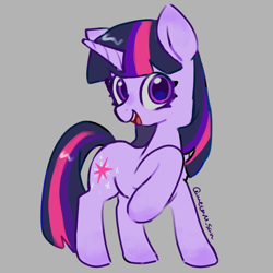 Size: 4096x4096 | Tagged: safe, artist:metaruscarlet, twilight sparkle, pony, unicorn, g4, gray background, horn, looking at you, one ear down, open mouth, raised hoof, simple background, solo, unicorn twilight