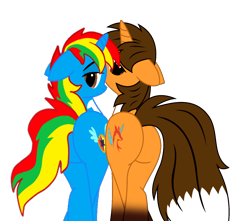 Size: 1584x1401 | Tagged: safe, artist:shieldwingarmorofgod, oc, oc only, oc:ej, oc:shield wing, alicorn, pony, g4, alicorn oc, butt, butt focus, duo, duo male, gay, horn, male, plot, plot pair, sexy, shipping, simple background, stallion, transparent background, wings