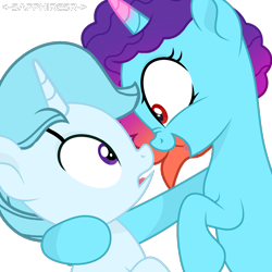 Size: 4110x4110 | Tagged: safe, artist:ramixe dash, misty brightdawn, oc, oc:crystal heart g5, unicorn, g4, g5, duo, duo male and female, female, g5 to g4, generation leap, horn, male, mare, shadow misty, simple background, stallion, transparent background