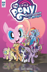 Size: 2063x3131 | Tagged: safe, artist:thom zahler, idw, official comic, applejack, discord, fluttershy, pinkie pie, rainbow dash, rarity, twilight sparkle, alicorn, earth pony, pegasus, pony, unicorn, g4, spoiler:comic, spoiler:comic57, 2017, comic cover, cover, cover art, female, horn, mane six, mare, my little pony logo, salvador dalí, signature, spread wings, the persistence of memory, this will end in tears and/or death, twilight sparkle (alicorn), variant cover, wings, xk-class end-of-the-world scenario
