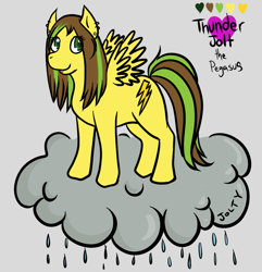 Size: 751x780 | Tagged: safe, artist:jolty, oc, oc:thunderjolt, pegasus, gray background, simple background, yellow pony