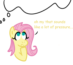 Size: 1560x1400 | Tagged: safe, artist:zoeyhorse, fluttershy, pegasus, pony, g4, ask, bust, description is relevant, dialogue, female, looking up, mare, mind reading, simple background, solo, thought bubble, white background