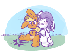 Size: 910x701 | Tagged: safe, artist:zutcha, applejack, rarity, rabbit, :3, blushing, bunnified, chest fluff, duo, duo female, eyes closed, female, leg kick, lesbian, nuzzling, ship:rarijack, shipping, simple background, sketch, smiling, species swap, white background