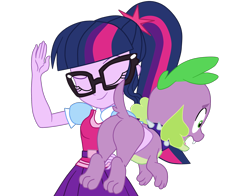 Size: 2348x1841 | Tagged: safe, artist:gmaplay, sci-twi, spike, spike the regular dog, twilight sparkle, dog, equestria girls, g4, butt, duo, duo male and female, female, male, punishment, simple background, spanked, spanking, spikebutt, tail, the ass was fat, transparent background