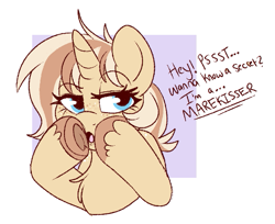 Size: 581x475 | Tagged: safe, artist:lulubell, oc, oc only, oc:lulubell, pony, unicorn, bisexual, bust, chest fluff, facial freckles, female, freckles, horn, mare, passepartout, solo, talking, talking to viewer, unicorn oc, unshorn fetlocks, whispering