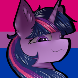Size: 4000x4000 | Tagged: safe, artist:skylarty, twilight sparkle, pony, unicorn, g4, :3, absurd resolution, advertisement, bilight sparkle, bisexual pride flag, commission, female, horn, icon, mare, pride, pride flag, pride month, solo, ych example, your character here
