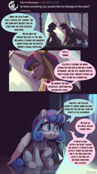 Size: 2400x4275 | Tagged: safe, artist:jewellier, part of a set, princess cadance, princess flurry heart, shining armor, alicorn, pony, unicorn, series:ask flurry heart, g4, artificial alicorn, ask, comic, crown, crystal castle, cyrillic, dialogue, eavesdropping, english, female, filly, flurry heart is not amused, foal, horn, jewelry, male, mare, mlp art ask (ru), older, older flurry heart, regalia, russian, ship:shiningcadance, shipping, solo, speech bubble, stallion, straight, teary eyes, text, translation, unamused