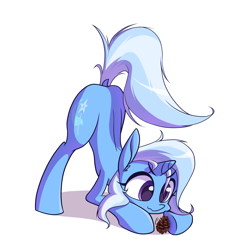 Size: 3500x3500 | Tagged: safe, artist:kaf_pone, trixie, pony, unicorn, behaving like a cat, dock, face down ass up, female, horn, mare, pinecone, simple background, solo, tail