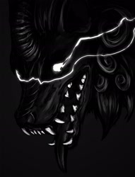 Size: 1468x1920 | Tagged: safe, oc, oc:thunder teeth, kirin, nirik, glowing, glowing eyes, horn, mane, monochrome, teeth, tongue out