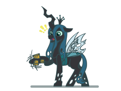 Size: 1800x1350 | Tagged: safe, artist:flutterluv, queen chrysalis, changeling, changeling queen, g4, 2024, chrysalis day, cork, simple background, solo, transparent background