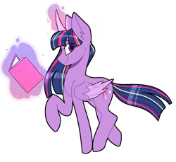 Size: 1280x1172 | Tagged: safe, artist:aphrogaia, twilight sparkle, alicorn, pony, g4, book, cute, female, glowing, glowing horn, horn, mare, raised hoof, raised leg, simple background, solo, transparent background, twiabetes, twilight sparkle (alicorn)