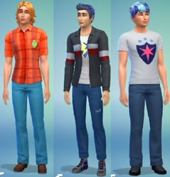Size: 745x780 | Tagged: safe, big macintosh, flash sentry, shining armor, human, g4, clothes, humanized, jacket, male, pants, shirt, shoes, solo, the sims, the sims 4