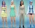 Size: 1119x897 | Tagged: safe, bon bon, dj pon-3, lyra heartstrings, octavia melody, sweetie drops, vinyl scratch, human, g4, clothes, cutie mark on clothes, dress, female, game screencap, humanized, pants, shirt, shoes, shorts, solo, the sims, the sims 4