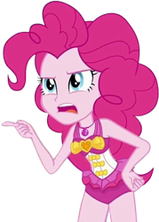 Size: 1807x2520 | Tagged: safe, edit, edited screencap, editor:homersimpson1983, screencap, pinkie pie, equestria girls, equestria girls specials, g4, my little pony equestria girls: forgotten friendship, 2d, background removed, bare shoulders, clothes, geode of sugar bombs, magical geodes, not a vector, one-piece swimsuit, pinkie pie swimsuit, simple background, sleeveless, solo, swimsuit, transparent background