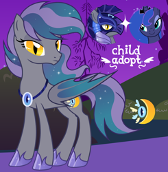 Size: 1280x1307 | Tagged: safe, artist:vi45, princess luna, oc, bat pony, pony, night guard, offspring, parent:night guard, parent:princess luna, parents:guardluna