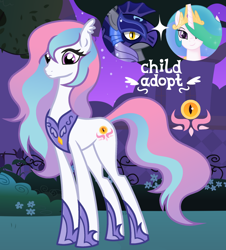 Size: 1280x1414 | Tagged: safe, artist:vi45, princess celestia, oc, earth pony, pony, g4, armor, concave belly, female, long legs, mare, night guard, offspring, parent:night guard, parent:princess celestia, slender, tall, thin