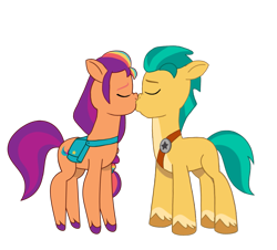 Size: 1143x1034 | Tagged: safe, artist:arkogon, hitch trailblazer, sunny starscout, earth pony, pony, g5, my little pony: tell your tale, duo, duo male and female, eyes closed, female, kiss on the lips, kissing, male, mane stripe sunny, mare, ship:starblazer, shipping, simple background, stallion, straight, transparent background