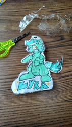Size: 2618x4656 | Tagged: safe, artist:synthfen, lyra heartstrings, pony, unicorn, g4, badge, horn, irl, photo, solo, traditional art
