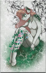 Size: 1400x2200 | Tagged: safe, artist:furryfantan, oc, anthro, flower, sadness, solo, stone