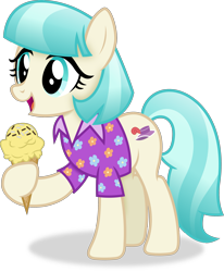 Size: 2569x3117 | Tagged: safe, artist:anime-equestria, coco pommel, earth pony, g4, clothes, female, food, happy, hawaiian shirt, ice cream, mare, shirt, simple background, solo, transparent background, vector
