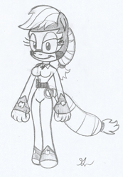 Size: 893x1292 | Tagged: safe, artist:lol20, applejack, earth pony, anthro, alternate design, breasts, busty applejack, clothes, costume, female, lidded eyes, monochrome, simple background, smiling, solo, solo female, sonic design, white background