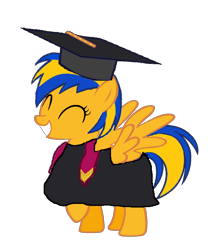 Size: 1088x1248 | Tagged: safe, artist:mlpfan3991, oc, oc only, oc:flare spark, pegasus, g4, eyes closed, female, graduation, graduation cap, hat, pegasus oc, simple background, smiling, solo, transparent background