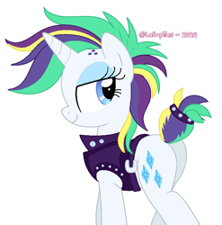 Size: 789x800 | Tagged: safe, artist:lullapiies, rarity, pony, unicorn, g4, alternate hairstyle, butt, horn, plot, punk, raripunk, simple background, solo, white background