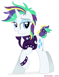 Size: 850x1116 | Tagged: safe, artist:lullapiies, rarity, pony, unicorn, g4, alternate hairstyle, horn, punk, raripunk, simple background, solo, white background