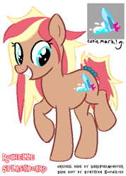 Size: 383x538 | Tagged: safe, artist:darkpinkmonster, artist:synthfen, oc, oc only, oc:roxielle splashboard, earth pony, pony, g4, art, base used, deviantart, photo, simple background, solo, white background