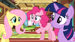 Size: 1920x1080 | Tagged: safe, artist:mm15766, fluttershy, pinkie pie, twilight sparkle, earth pony, pegasus, pony, unicorn, g4, alternate universe, female, fluttershy's cottage (interior), horn, trio, trio female, unicorn twilight