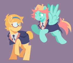 Size: 2137x1840 | Tagged: safe, artist:startrixfan, earth pony, pegasus, pony, amanda o'neill, clothes, crossover, duo, female, glasses, little witch academia, lotte jansson, ponified, school uniform, simple background