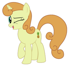 Size: 1191x1099 | Tagged: safe, artist:bluemeganium, edit, vector edit, tropical sunrise, pony, unicorn, g4, background pony, female, horn, looking at you, mare, one eye closed, recolor, simple background, solo, transparent background, vector, wink, winking at you