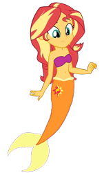 Size: 840x1393 | Tagged: safe, artist:fireluigi29, sunset shimmer, mermaid, equestria girls, g4, bare shoulders, belly, belly button, female, fish tail, mermaid tail, sleeveless, slender, strapless, tail, thin