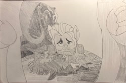 Size: 3421x2240 | Tagged: safe, artist:mlpfantealmintmoonrise, fluttershy, rainbow dash, zephyr breeze, g4, atg 2024, facial expressions, female, frown, incomplete, irl, mare, monochrome, newbie artist training grounds, offscreen character, pencil drawing, photo, picture, sad, traditional art