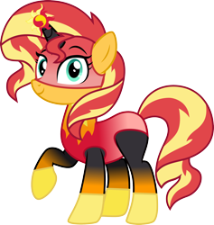 Size: 2372x2501 | Tagged: safe, artist:cloudy glow, artist:dupontsimon, sunset shimmer, unicorn, fanfic:choose your own magic ending, equestria girls, g4, fanfic art, female, horn, looking at you, mare, mask, raised hoof, simple background, smiling, smiling at you, solo, superhero, superhero costume, transparent background, vector
