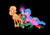 Size: 2048x1430 | Tagged: safe, artist:nightprince-art, applejack (g1), firefly, fizzy, earth pony, pegasus, pony, unicorn, g1, black background, bow, female, glowing, glowing horn, horn, looking at each other, looking at someone, looking up, lying down, mare, open mouth, open smile, piggyback ride, prone, simple background, smiling, sparkles, surprised face, tail, tail bow, trio, trio female, unshorn fetlocks, wings, wings down