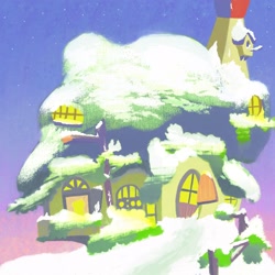 Size: 2048x2048 | Tagged: safe, artist:boneappleteeth, fluttershy's cottage, no pony, snow, winter