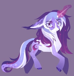 Size: 1056x1080 | Tagged: safe, artist:dochka putina, oc, oc only, oc:estel moonborn, pony, unicorn, cutie mark, hooves, horn, lineless, multicolored mane, multicolored tail, purple coat, purple mane, solo, tail, unicorn oc, white coat, white mane