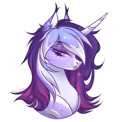 Size: 2717x2717 | Tagged: safe, artist:anderhouston, oc, oc:estel moonborn, pony, unicorn, bust, female, horn, mare, narrowed eyes, purple coat, purple mane, simple background, solo, unicorn oc, white background, white mane