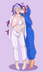 Size: 2135x3508 | Tagged: safe, artist:lara na lavke, oc, oc only, oc:estel moonborn, human, duo, duo female, female, humanized, kissing, lesbian, purple hair