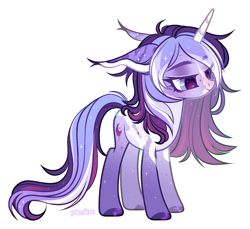 Size: 1518x1388 | Tagged: safe, artist:pallomilunn, oc, oc only, oc:estel moonborn, pony, unicorn, horn, purple coat, purple mane, purple tail, simple background, solo, tail, unicorn oc, white background, white coat