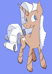 Size: 677x954 | Tagged: safe, artist:the---robbie72, oc, oc only, object pony, original species, pony, unicorn, blue background, horn, paper towels, ponified, simple background, smiling, solo